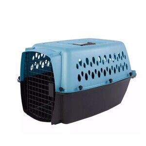 2 Door Top Load Hard Sided Small Dog Cat Pet Travel Carrier Crate, Gray & Blue